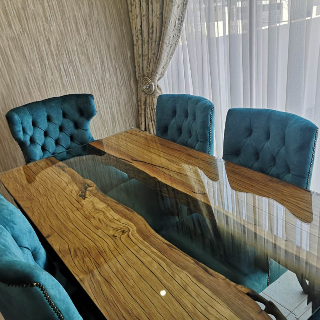 Vivian Dining Table, 6 seater, natural wood and glass