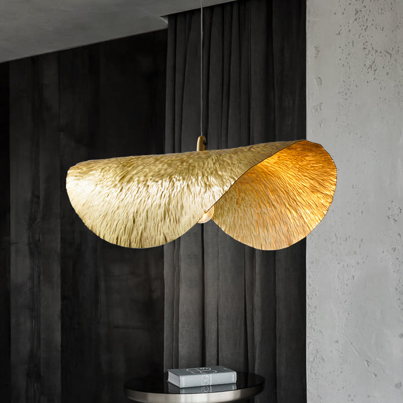 Gold Hammered Brass Leaf Pendant Light