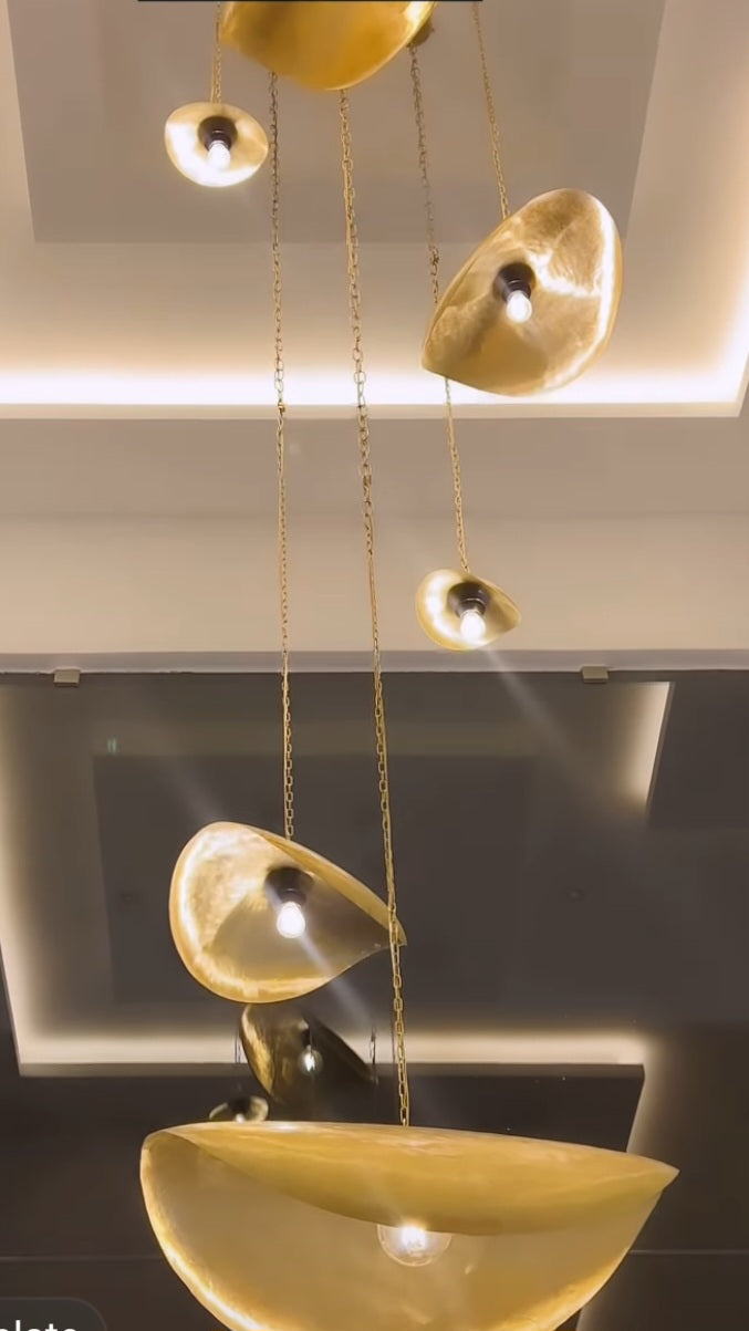 Gold Hammered Brass Leaf Pendant Light