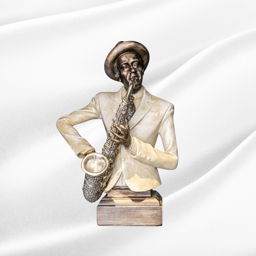 MAN MUSICIAN WITH SAX PLINTH