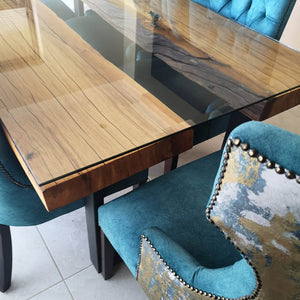 Vivian Dining Table, 6 seater, natural wood and glass