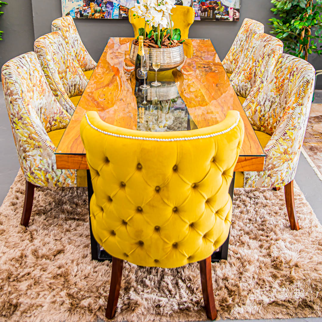 Vivian Dining Table, 8 seater, natural wood and glass